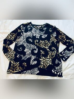 Chicos Long Sleeve Shirt Mixed Animal Print Leopard Zebra Patterns Size 3 [XL)